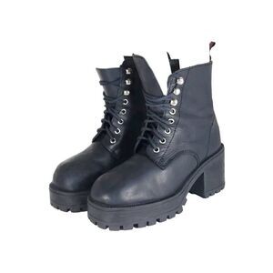 Bull Boxer Women’s US8-8,5 EU 38/39 Black Leather Lace Up Platform Combat Boots